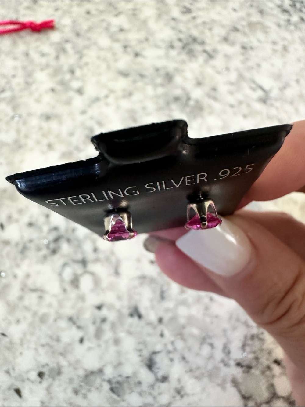 .925 Sterling Silver Pink Crystal Stud Earrings - Picture 4 of 8